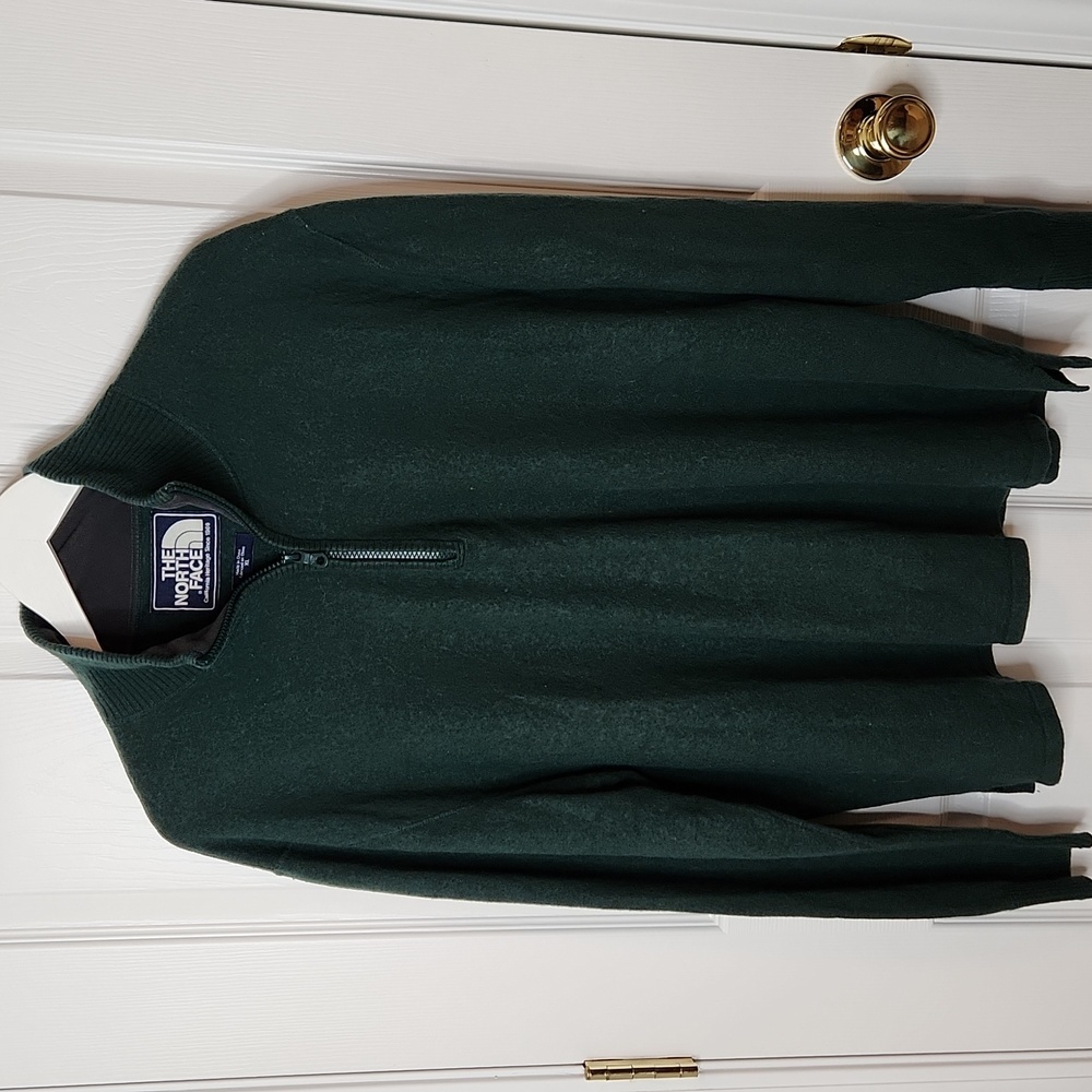 Men's The North Face 1/4 zip pullover sweater cotton wool forest green size XL